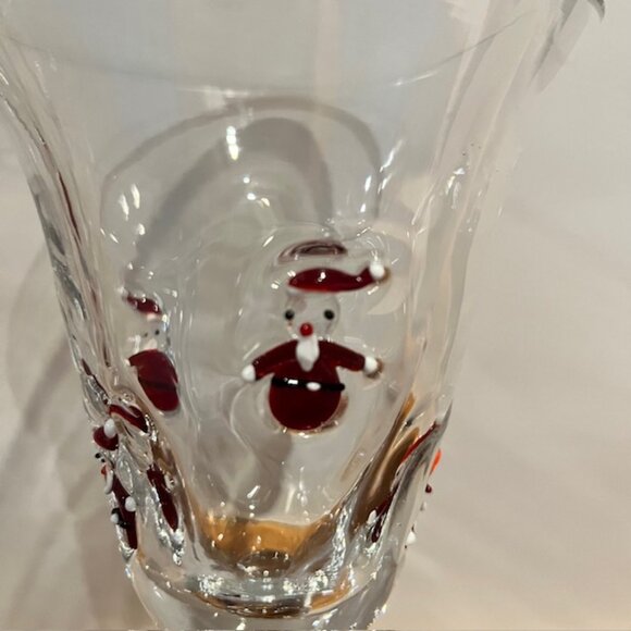 Set of (2) Crate & Barrel 8oz Blown Glass Fused Santa Wine Goblets Glasses - Picture 6 of 11